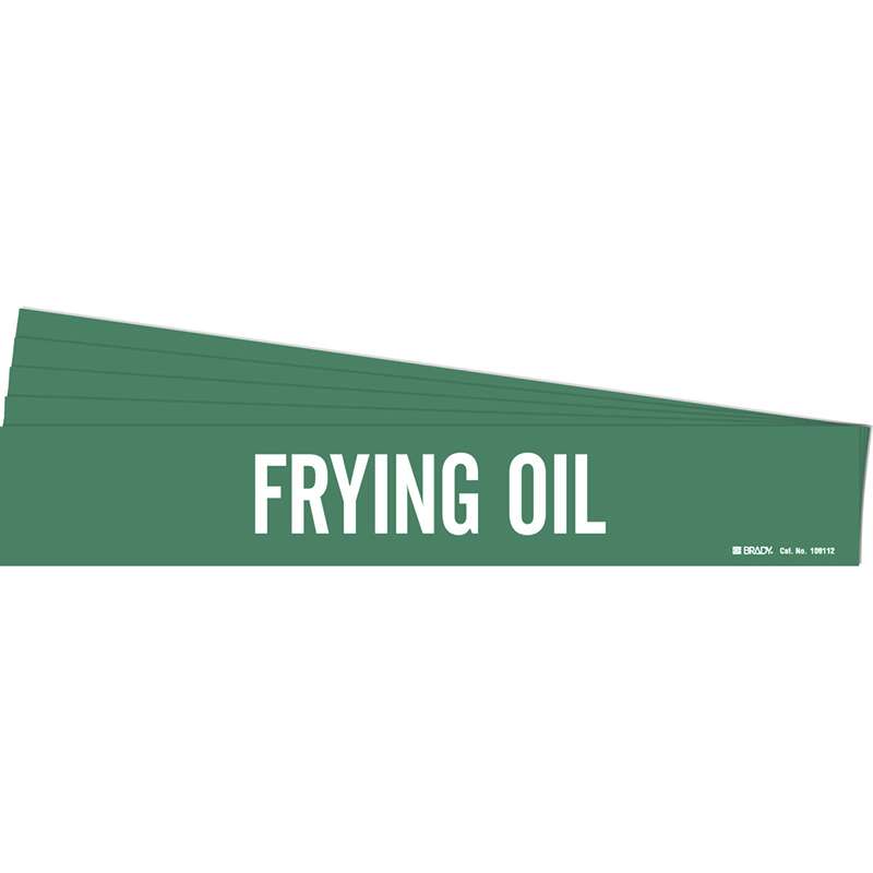 FRYING OIL Pipe Marker Style 1 White on Green 1 per Card, 5 PK